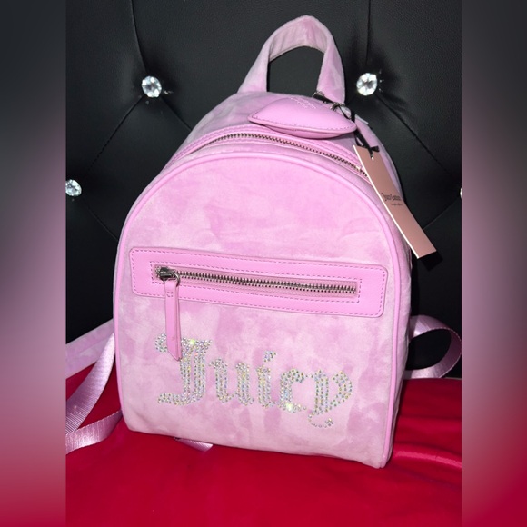 NWT Juicy Couture Velour Big Spender Pink Fondant Backpack - Picture 8 of 14